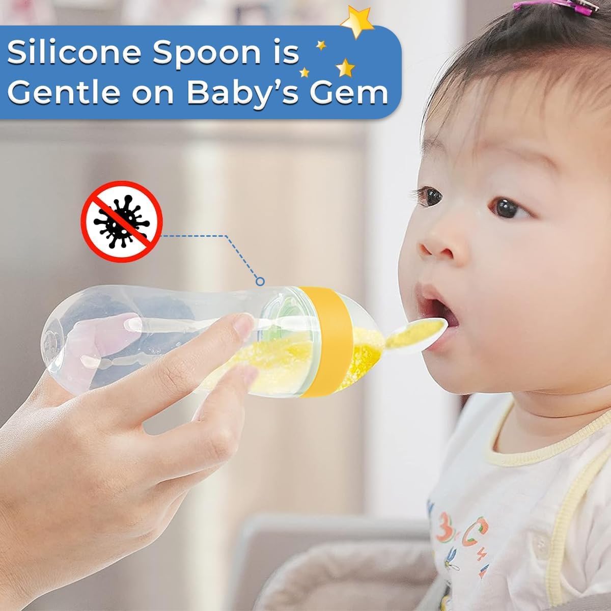 Kritiu Baby Feeding Combo-Spoon Bottle, Finger Toothbrush, And Baby Bib Set|Bpa-Free & Safe For Infants|Easy To Clean|Yellow, Set Of 3, 90 Ml - Image 5 thumbnail