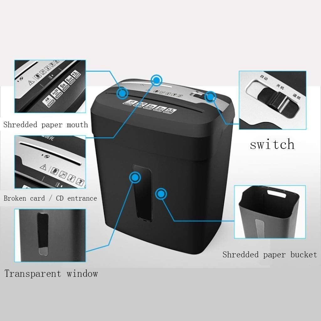 Mini-trituradora de Papel con Cortes transversales de Servicio Pesado trituradora de Papel, de 5 Minutos de Funcionamiento Continuo Tiempo, Tarjeta de crédito, Grapas Trituración for Office