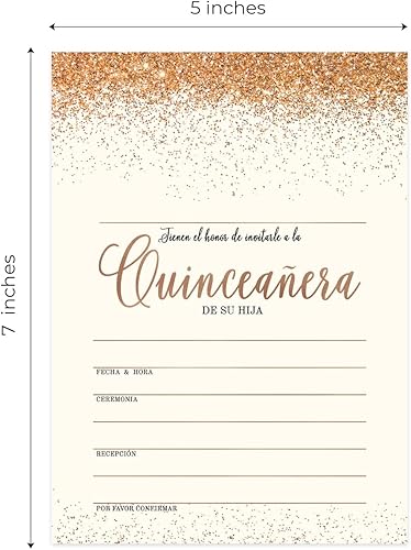 Miniatura 5 de Quinceanera Tarjetas De Invitaciones  25 tarjetas planas con purpurina sintética con sobres blancos  5 x 7 pulgadas 15 cumpleaños Mis Quince Anos