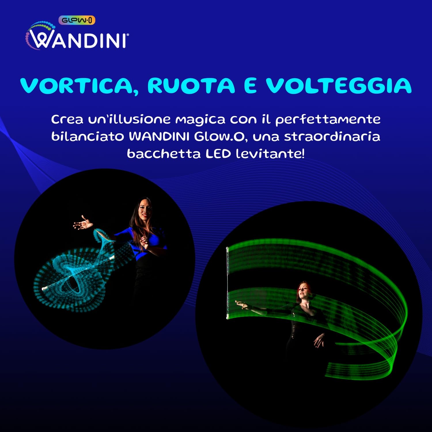 Wandini Glow.0 Bacchetta Magica a LED – Glow Stick a LED Pieghevole – Bastone Magico Ricaricabile Via USB - Bacchetta con Luci a LED Colorate - 22 modalità - Brevettata e Sapientemente Bilanciata