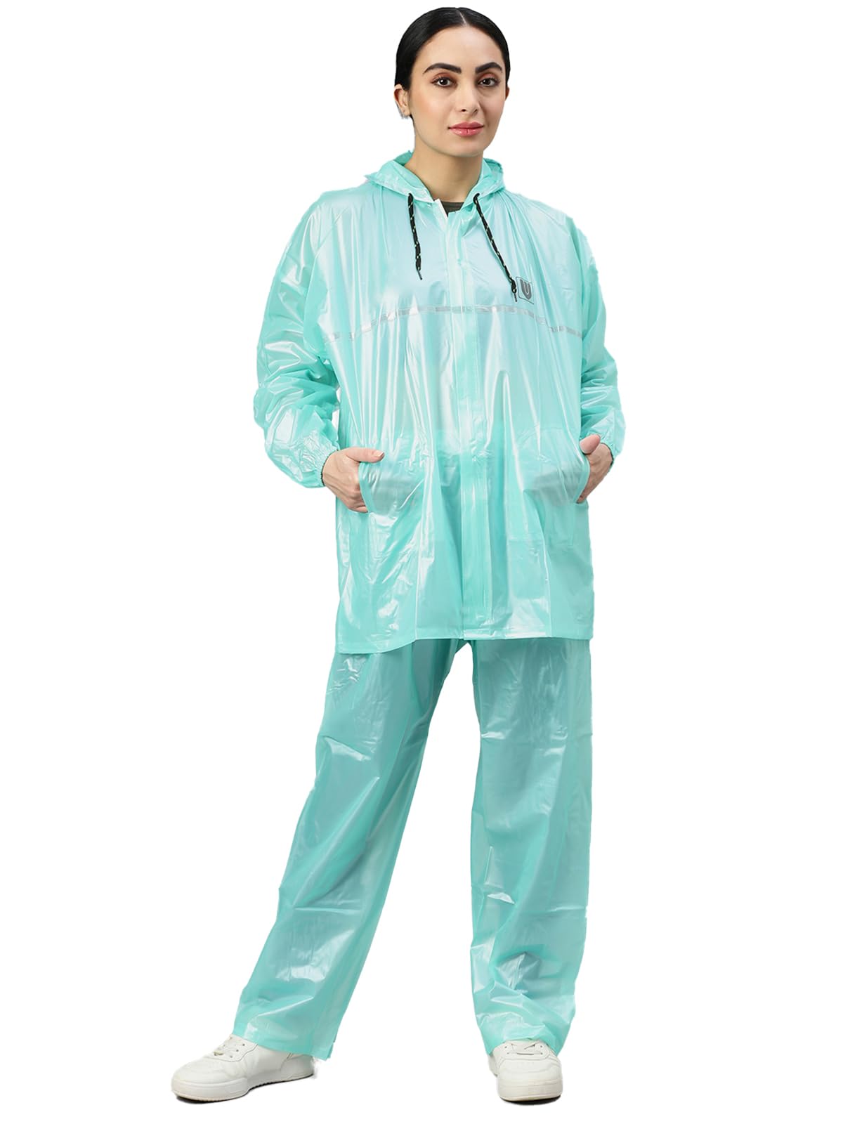 Women's PVC Waterproof Aura Standard Length Long With Adjustable Hooded & Zipper Ranisuit Jacket & Pant Set For Rainy Weather-image-41