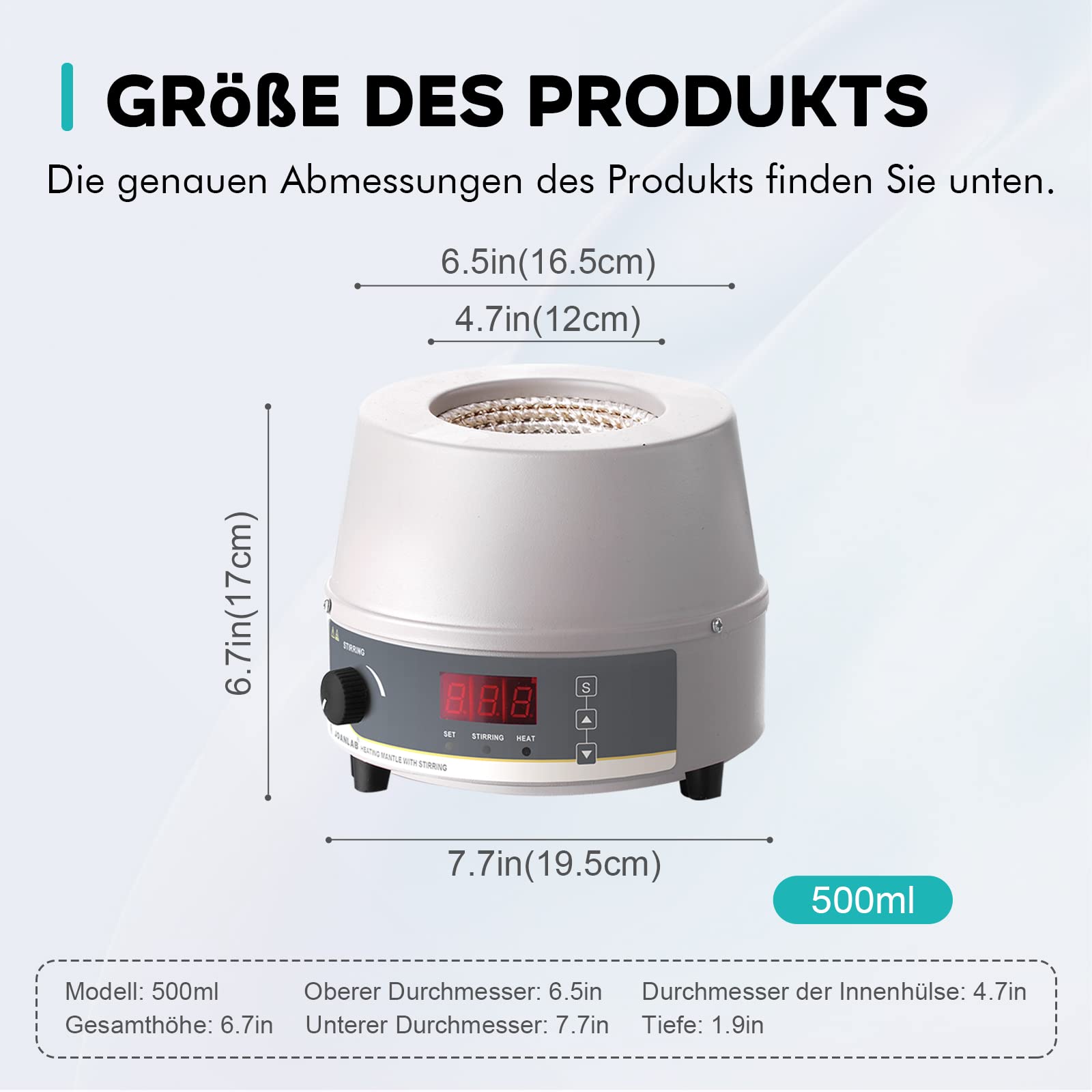 LABFISH Laboratorium płaszcz grzewczy, mieszadło magnetyczne, termostatyczne urządzenie grzewcze z czujnikiem kontroli temperatury, wyświetlacz cyfrowy, funkcja timera, 250 W