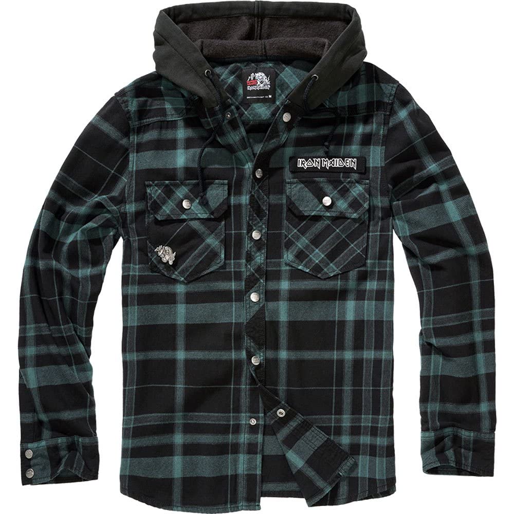 Brandit Men's Noir Checked Hooded Overshirt Iron Maiden Eddy