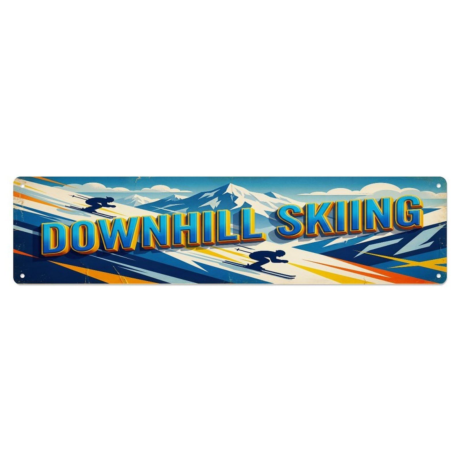 Cmhok Vintage Style Vintage Downhill Skiing Outdoor Activity Sports Metal Tin Sign Wall Decor For Cafe, Club, Garden Metal Poster 4X16inch