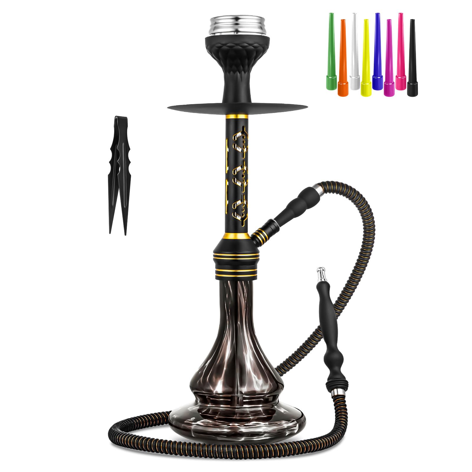 22 Hookah Set Aluminum Shisha Hookah Set With Everything - Modern Colored Glass Vase Charcoal Holder Coal Tongs