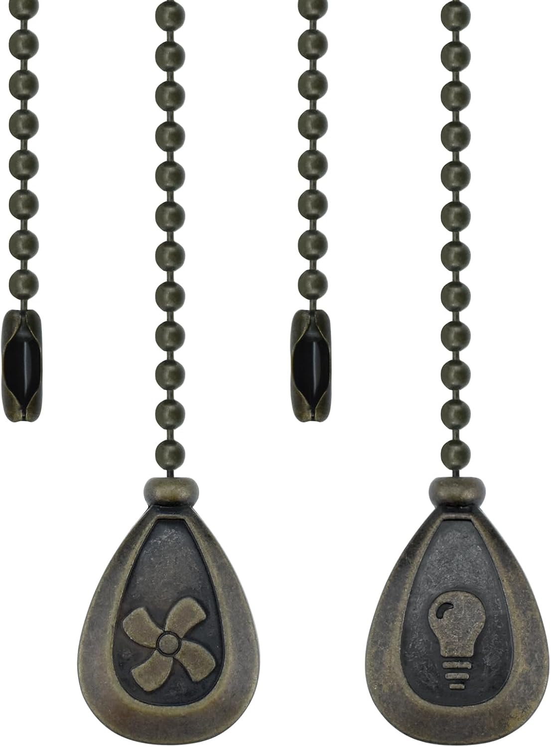 Ceiling Fan Pull Chain Extender, 2 Pcs 12 Inches Long Ceiling Fan Pull Chain Extension Pendant Ornament Set with Connector for Ceiling Fan and Light Lamp Decoration (Antique Bronze)
