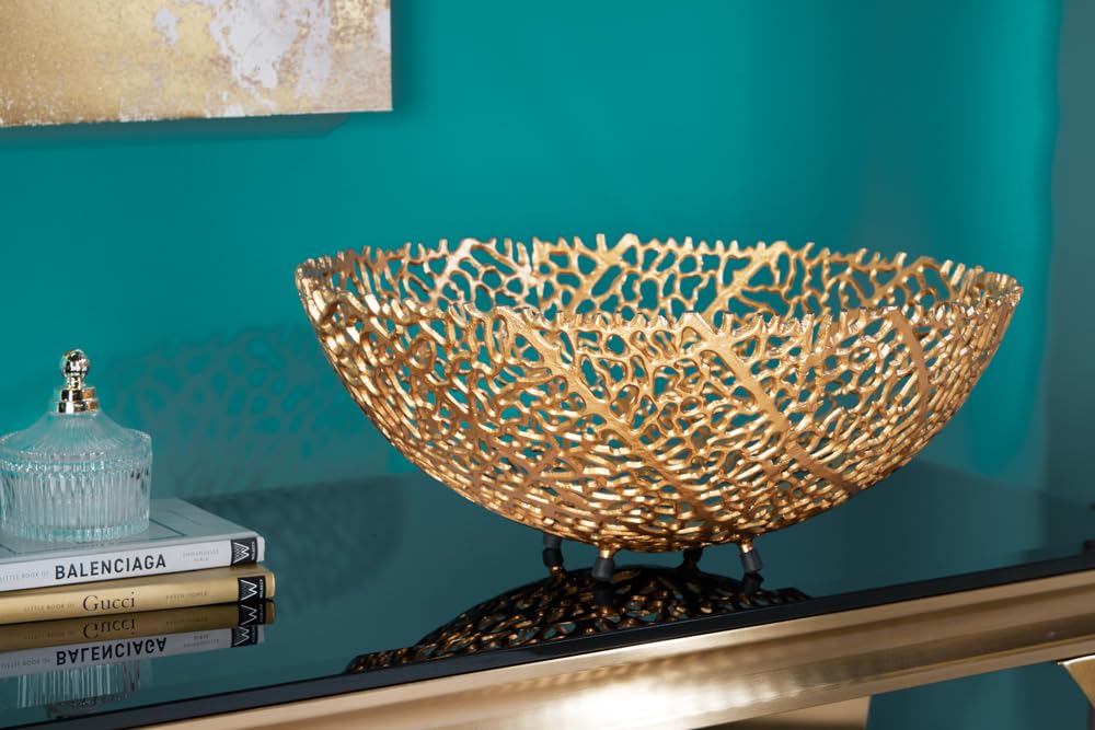 Riess Ambiente Filigrane Design Schale ABSTRACT LEAF 45cm gold handmade Obstschale Aufbewahrung rund Dekoschale dekorativ Wohnzimmer Küche