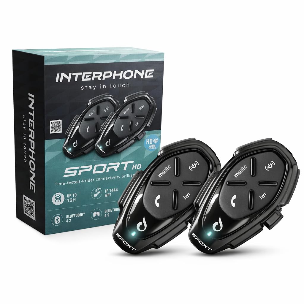 INTERPHONE SPORT HD Doppio Interfono Casco Moto Auricolari HD Hifi 40mm 4 Motociclisti 1Km Autonomia 20 Ore Impermeabile GPS TFT Universale 2024