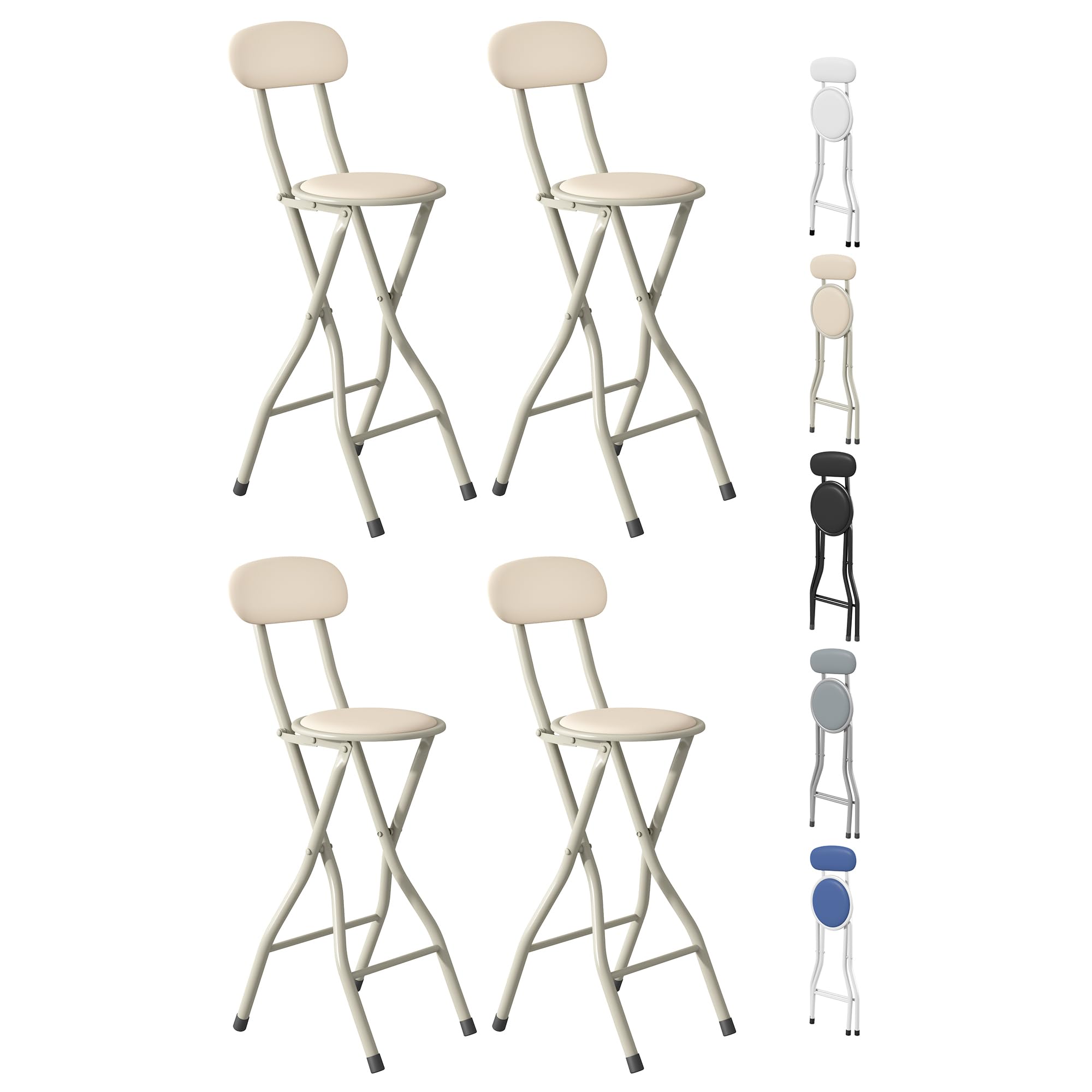 mcc direct Set di 4 sgabelli da bar pieghevoli per bancone della colazione, cucina e ristorante, sedie pieghevoli in ecopelle con struttura in metallo, sedie alte imbottite (beige)