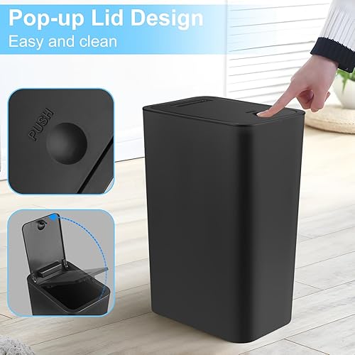 Miniatura 2 de Botes de basura de baño con tapas, paquete de 2 botes de basura de cocina de 2.6 galones con tapa desplegable, cesta de basura pequeña y estrecha a