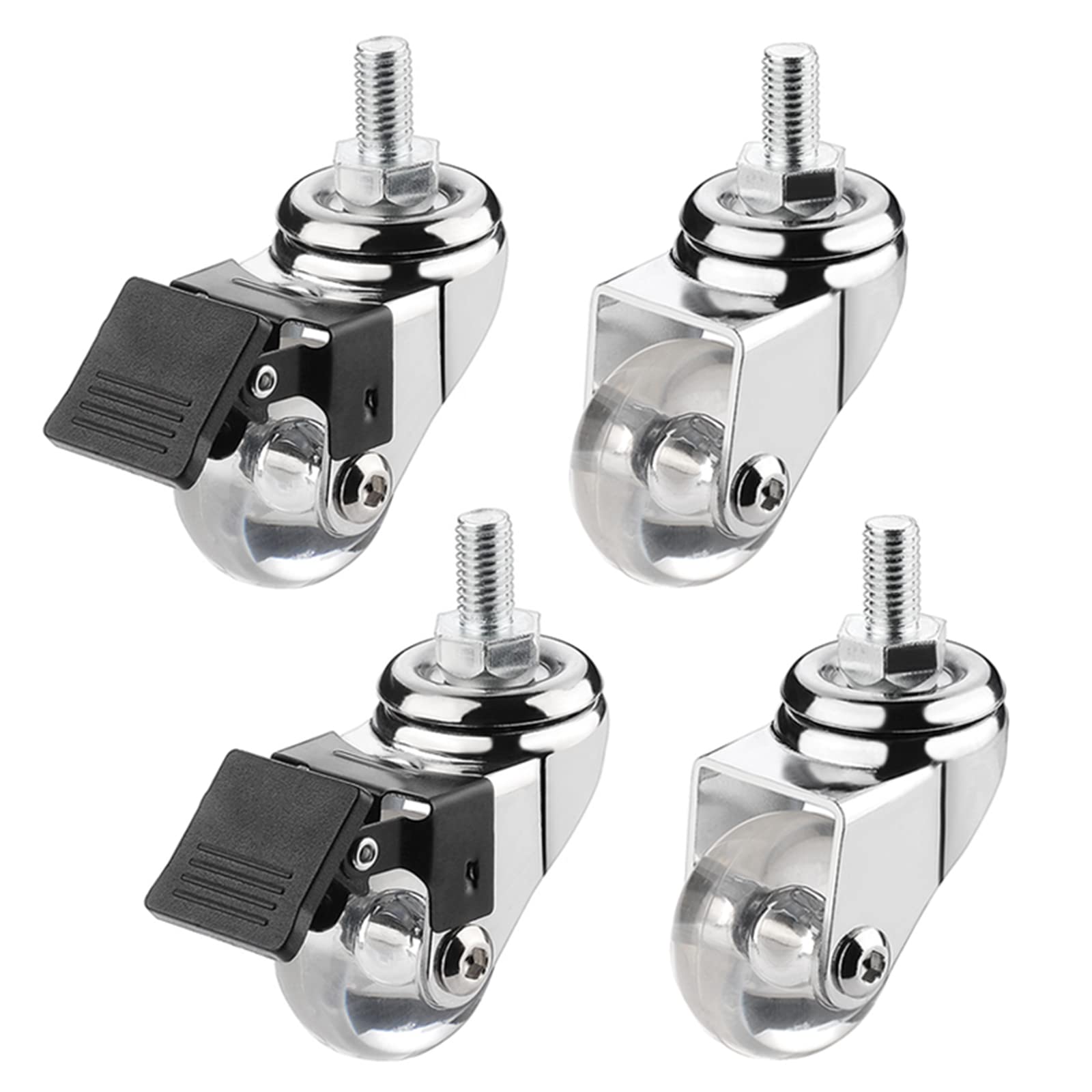 GBRJUYF 35mm Shelf Wheels - 4 Swivel Casters with Threaded Stem M8 & M10 Transparent Rubber Wheels for Small Shopping Carts & Furniture Trolleys& Easy to Install