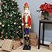 Sunnydaze Arnold The Strong 4ft Nutcracker Christmas Decor - Indoor Traditional Wooden Christmas Nutcracker Decor Statue