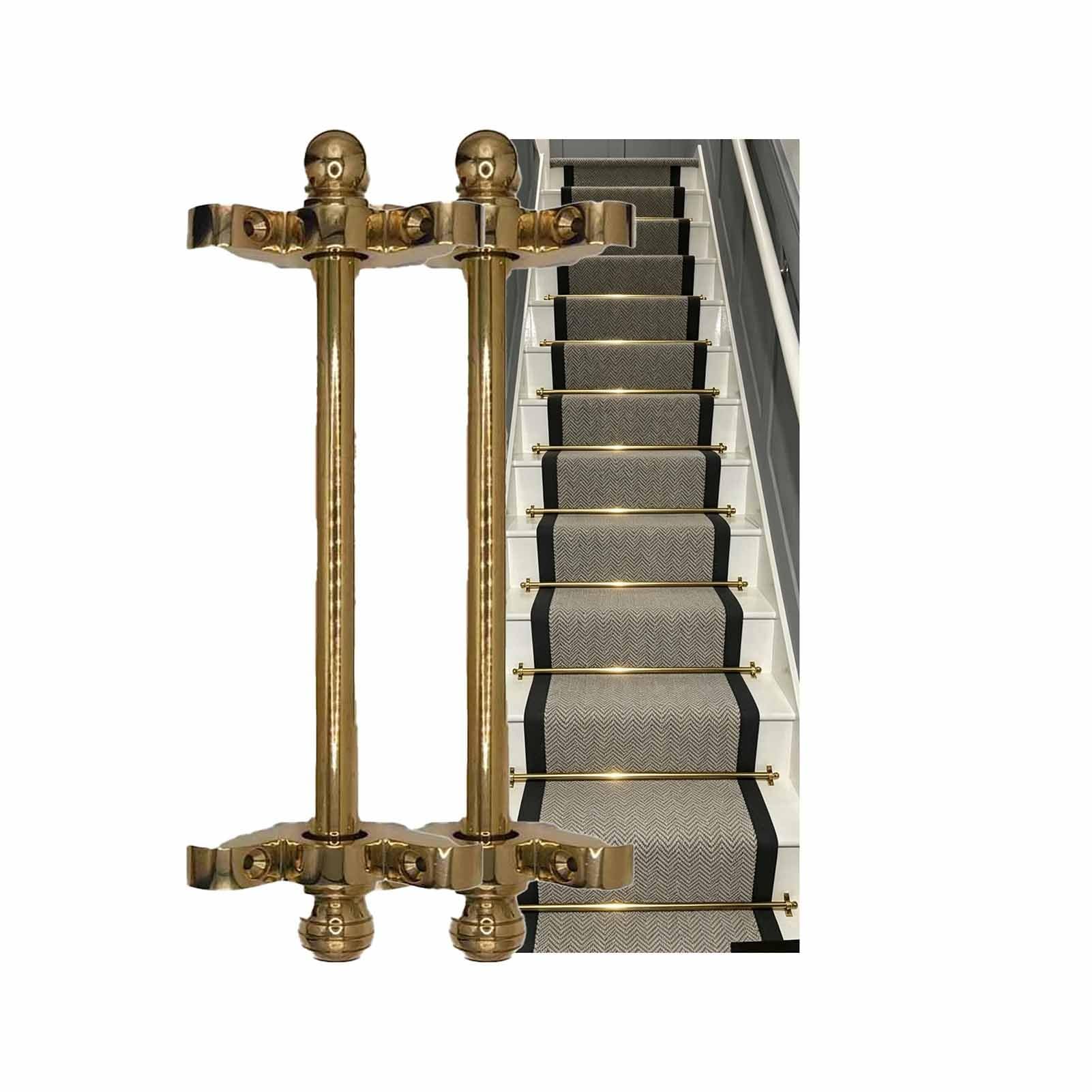 Elegante Messing-Teppichbefestigungsstange mit abgerundeten Dekorenden, ausgestatteten Halterungen und erstklassigem Zierbeschlag for Luxus(Brass-14pcs,97cm(38in))