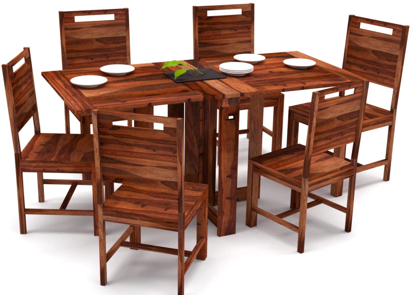 Angel's Solid Sheesham Wood Six Seater Dining Set with Folding Table ...