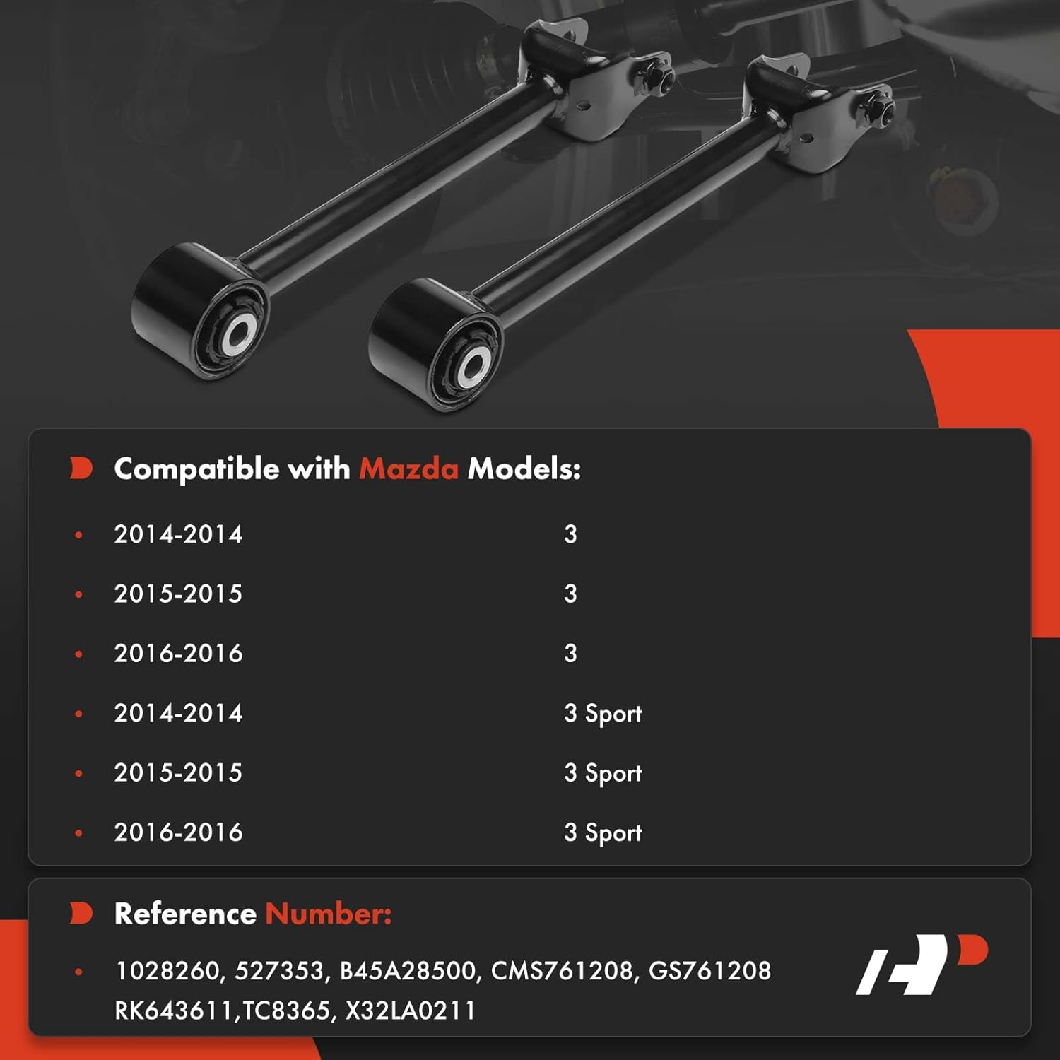 A-Premium 2 x Rear Forward Lower Lateral Arms, with Bushing, Compatible with Mazda 3 2014-2016, 3 Sport 2014-2016