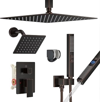 Rain Shower System 12" & 6" Shower Heads Ceiling Shower Faucet Set