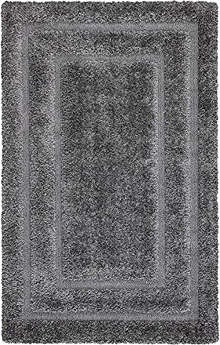 Image of Rectangular Box Shaggy Carpet for Living Room, Bedroom, High Low Design Finish Microfiber 1.8 Inch Pile High, 6x8 Feet Grey|Grey Color