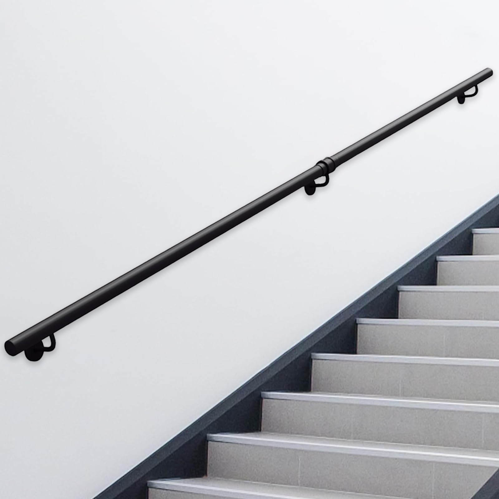 Lonmrrton Industrial Stair Railing Wrought Iron Hand Rail for Indoor Outdoor - Wall Mount Handrails for Stairs, 3m/3.5m/4m/5m Staircase Banister Rails with Brackets and Screws(20ft/600cm)