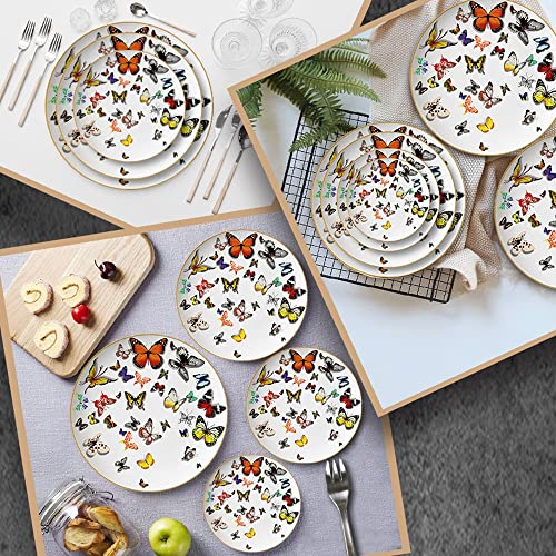 Kbdsd Bone China Plate, Nordic Style 6.5" Butterfly Gold Edge Plate Dessert Plate Ceramic Plate, Household Cutlery Set, Microwave Oven Dishwasher Safe ( Size : Set Of 4 ) #TOP5