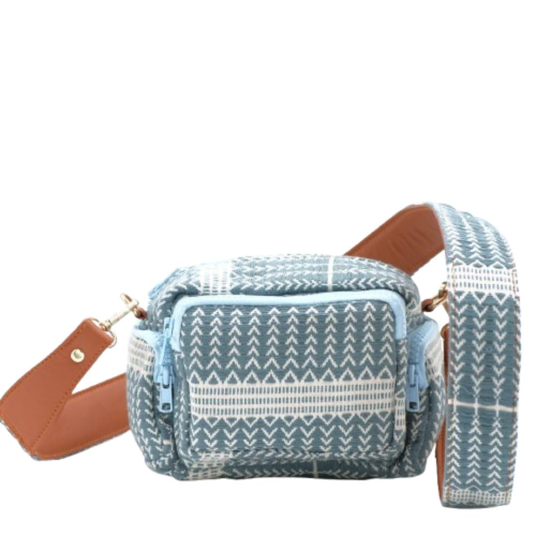 iro Turkish Blue Multi Pocket Sling Bag: Jacquard Fabric with Quilted Weaving, Stylish and Organized, Summer Colors, Non-Adjustable Belt (B0DGV5F6H6) Amazon Price History, Amazon Price Tracker