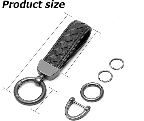 Miniatura 2 de AUCELI Llavero de cuero genuino para automóvil, organizador de llaves de piel de oveja con anillo en D giratorio de 360 grados antipérdida (negro)