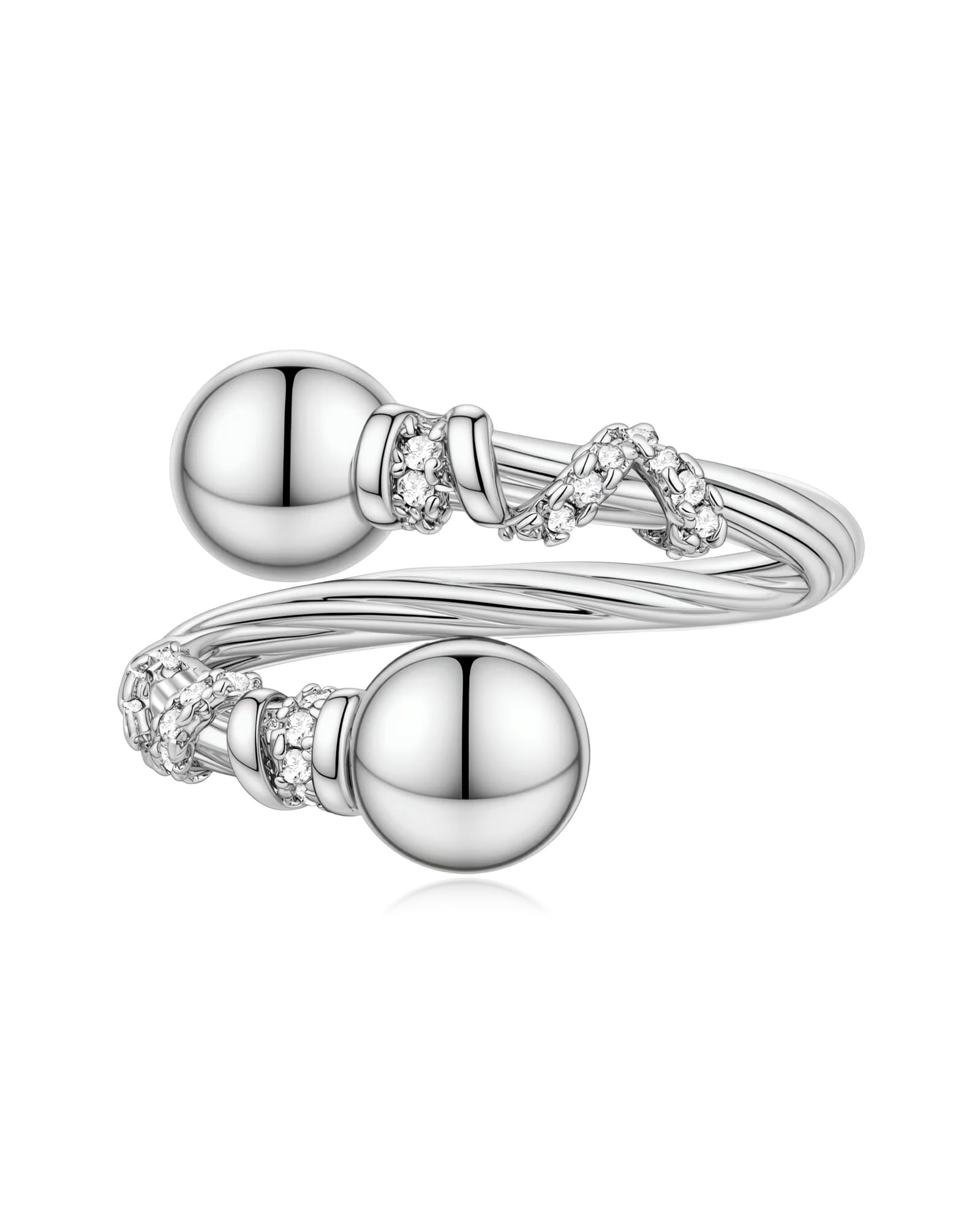 Silver Ball Twisted Cable Open Ring Stainless Steel Spoon Adjustable Rings for Women