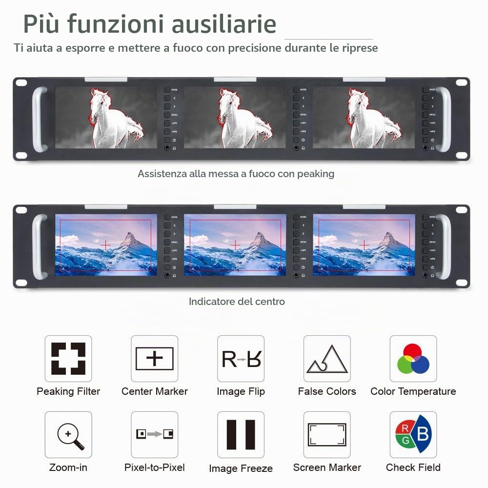 FEELWORLD T51Triple 5 pollici 2RU Broadcast Rack Mount Monitor LCD 800×480 con ingresso e uscita 3G-SDI HDMI AV