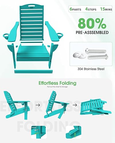 Miniatura 4 de Silla Adirondack plegable HDPE para todo tipo de clima, sillas Adirondack con soporte para tazas, sillas para hoguera al aire libre, silla de césped