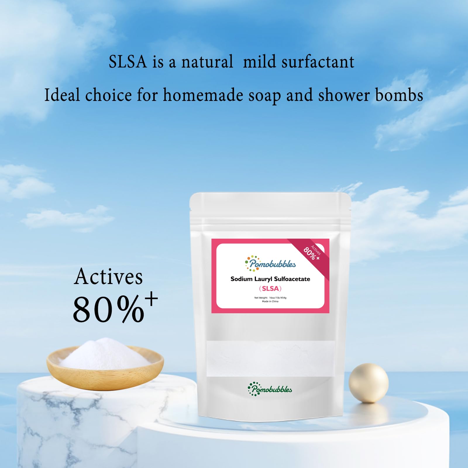 SLSA Poudre de laurylsulfacétate de sodium, 454 g, pour une mousse riche, douce pour la peau, additif pour le bain