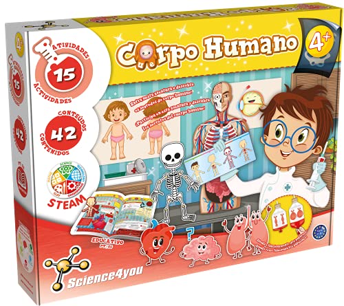 Science4you Il Corpo Umano - Kit Scientifico con 15 Esperimenti: Scheletro, Puzzle e Adesivi - Anatomia per Bambini 4+ Ann
