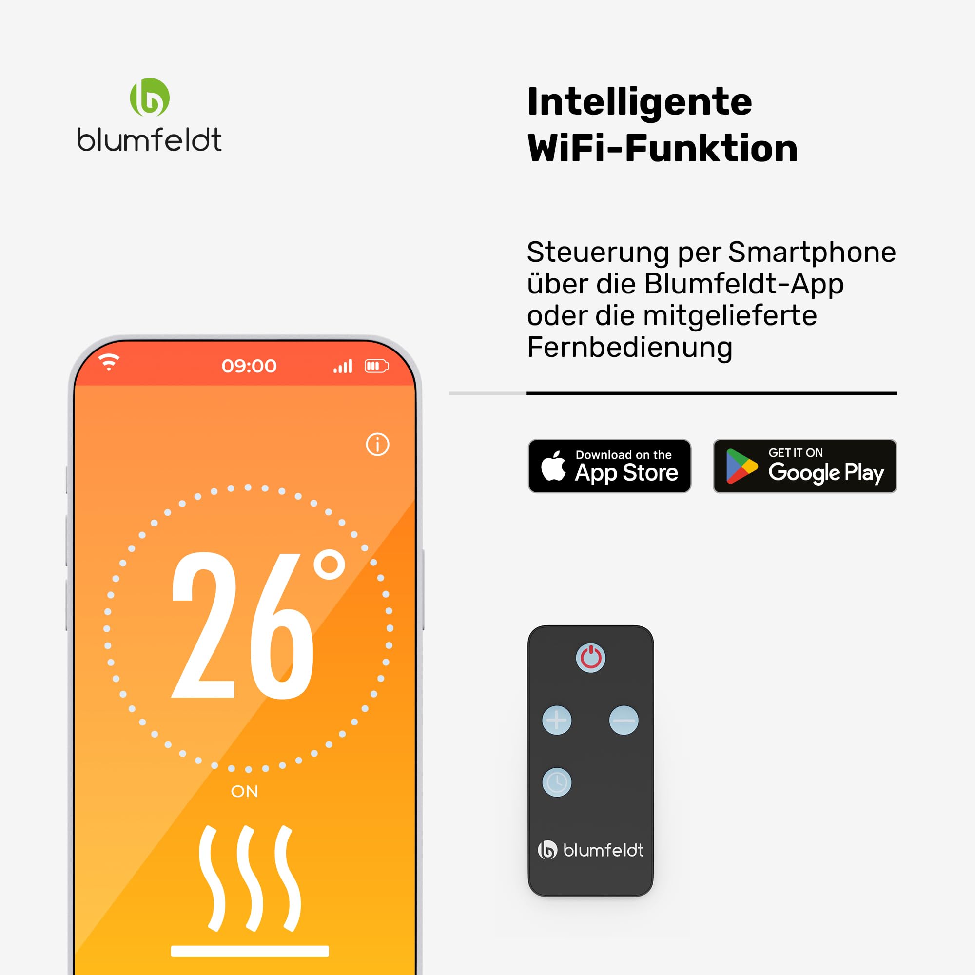 blumfeldt Infrarotheizung 2000 W – Wand & Deckenmontage, IP65 Wasserdicht, 9 Heizstufen, Smarte WLAN-Steuerung, Goldröhren, Kindersicherung, für Balkon, Terrasse & Garten