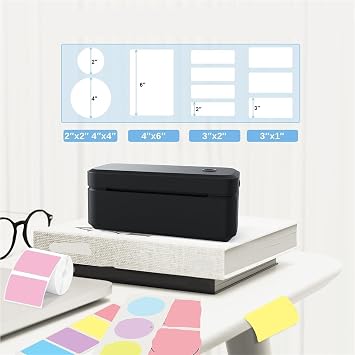 Portable Printer. Thermal Label Printer Portable Printer For 4x6 With Bluetooth And Automatic Label Recognition .Home Office(Black)