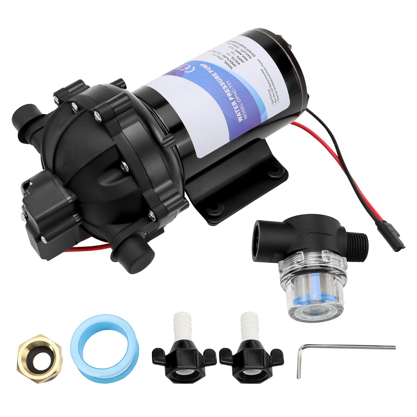 12-V-Membranpumpe, RV-Wasserpumpe, 5,0 GPM / 18,93 L/min, 70 PSI Wasserpumpe selbstansaugend mit Druckschalter, 1/2 Zoll MNPT-Anschluss, für Wohnmobil, Yacht, Imbisswagen, Camper, Marine
