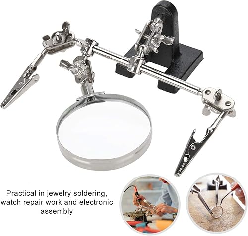 Miniatura 2 de Estación de lupa de 3 mano, 5 soportes de lupa con dos clips de cocodrilo ajustables y giratorios, para montaje de joyas, reparación de modelado,