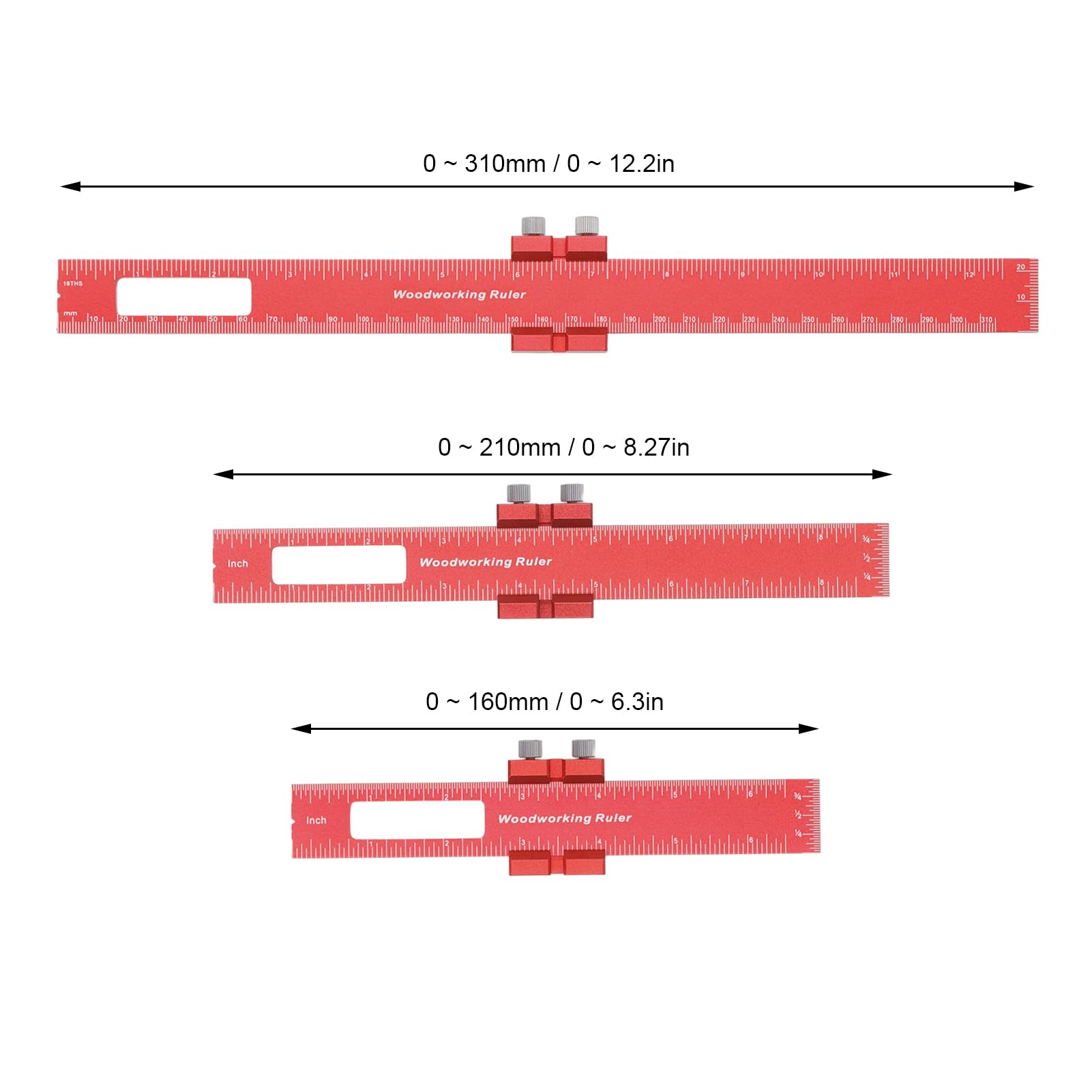 Pocket Ruler Set 6/8 / 12 in | Aluminum Metal Slide Stop | for