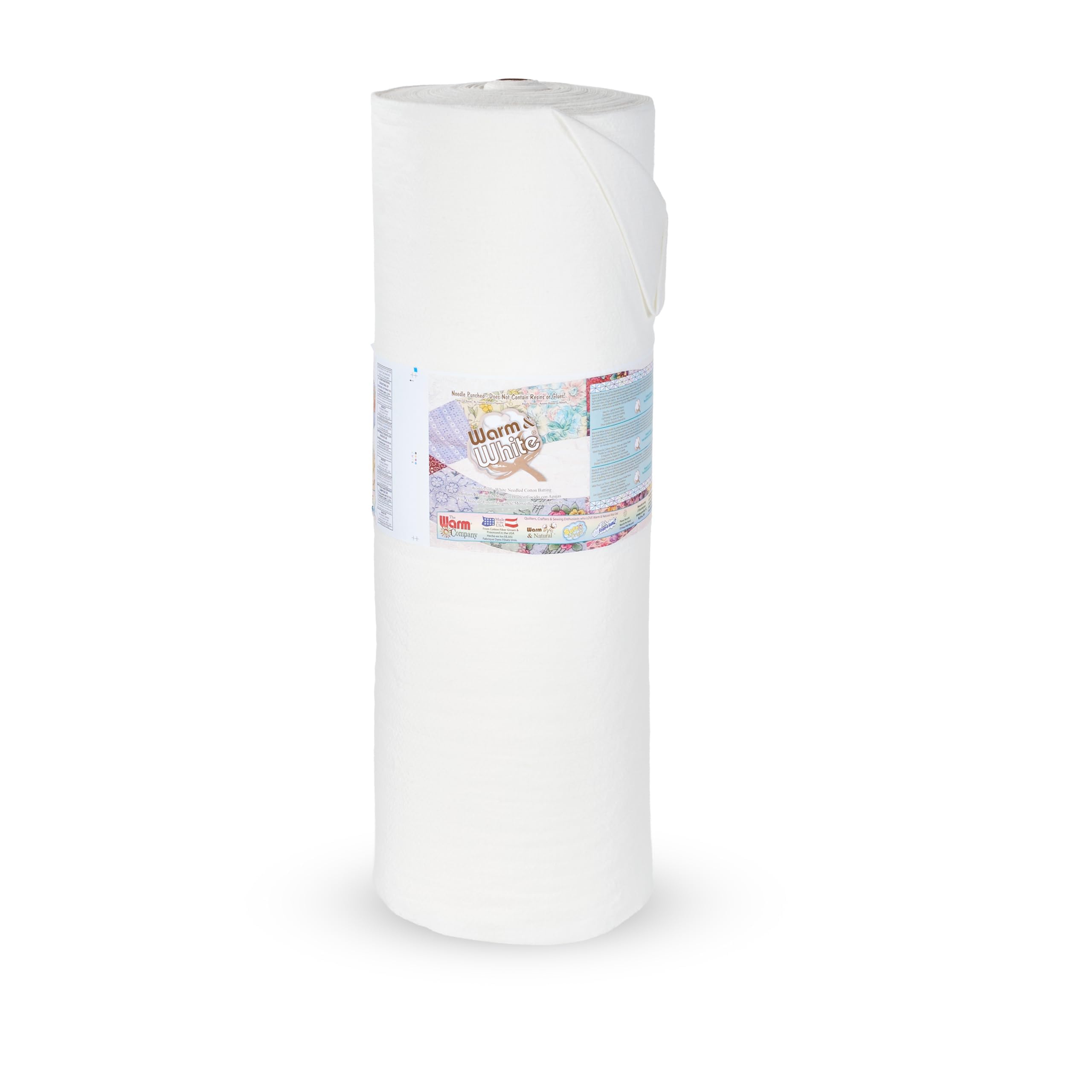 The Warm Company — Warm & White Cotton Batting — 90" x 40 Yard Bolt, Premium Needle-Punched Quilt Batting for Crafts & Quilting