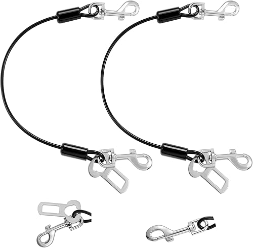 Vista 9 de Cinturón de seguridad para perro para automóvil, 16 pulgadas de alambre recubierto a prueba de mordeduras, correa para perro con hebillas y 1