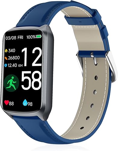 Vista 10 de 16mm Leather Watch Bands Compatible with FITVII Slim/Amzhero D26 Fitness Tracker,Soft Genuine Leather Replacement Wristband for KALINCO Slim/MorePro