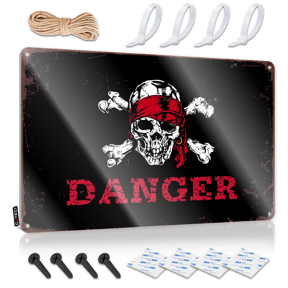 Dtha One Color Metal Man Cave Sign Pirate Danger Tin Sign Funnymetal Sign Metal Tin Signs Funny(30X40cm)
