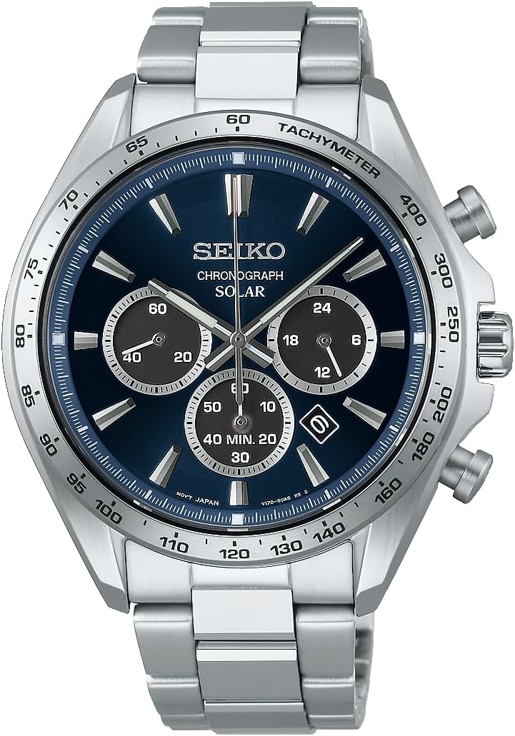 Seiko Selection SBPY183 Mens Watch, Solar Chronograph, Date Calendar, 24 Hour Hand, Blue, 2026 Model