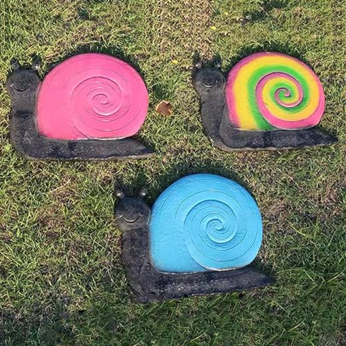 Innovz 3 Pack Garden Stepping Stone Art Décor, Blue Colorful Pink Snail Resin Stones, Walkway Lawn Flower Bed Path Decorative Stone, Use in All Seasons