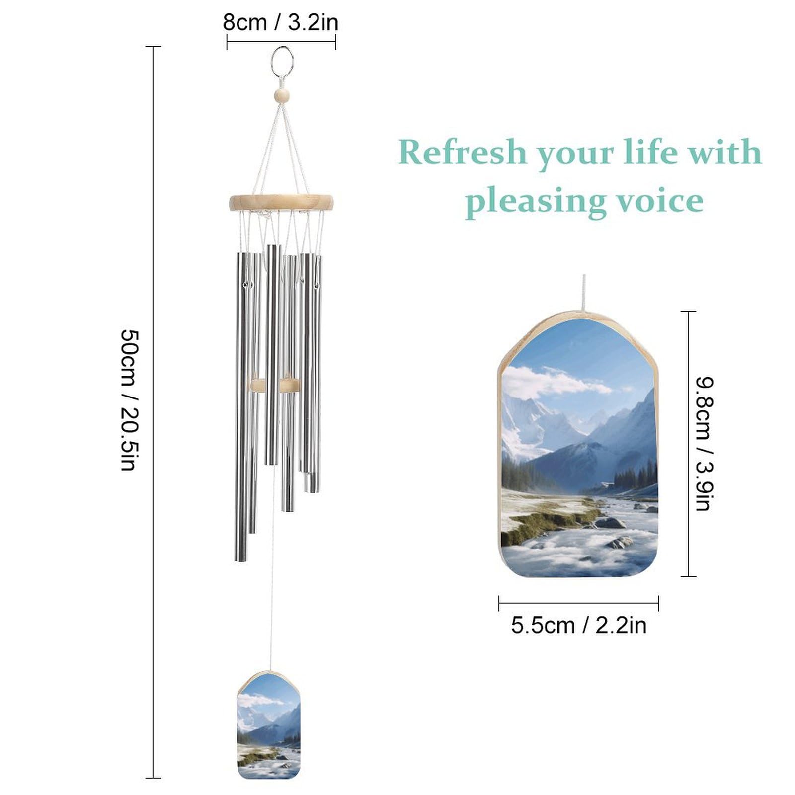Outdoor Wind Chimes, Snowy Mountains Printed Wind Chimes,Simple Wind Chimes,Curtain Wind Chimes for Home Decoration
