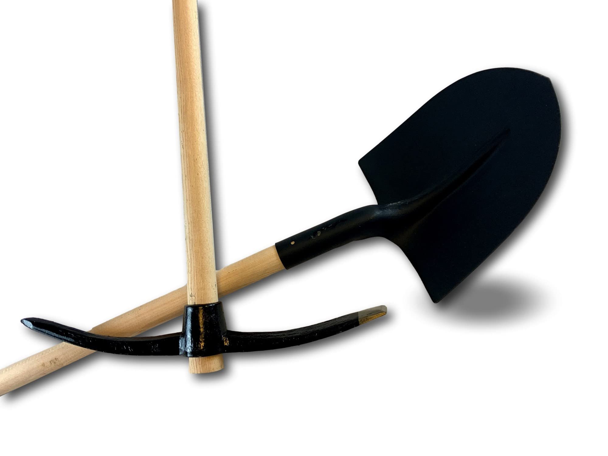 Kibros Kit pioche terrassier 90 cm + Pelle maçon 130 cm tête Acier | Pioche manche 90 cm + pelle ronde 130 cm, manches bois fabriqués France, têtes acier, terrassement maçonnerie BTP.