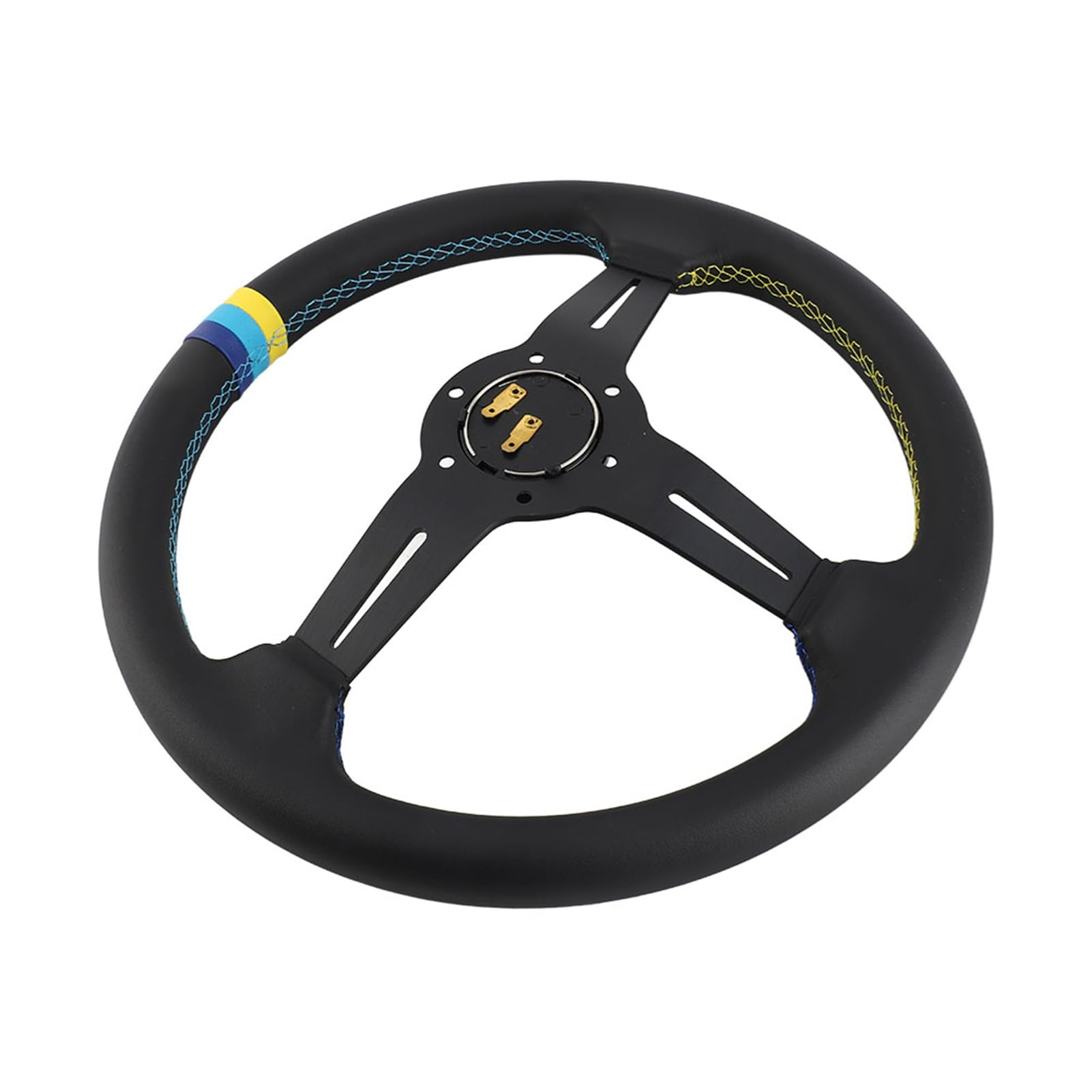 Volante da Corsa in Pelle Nera 350 mm (14 Pollici) - Design Universale a 6 Bulloni con Pulsante Clacson