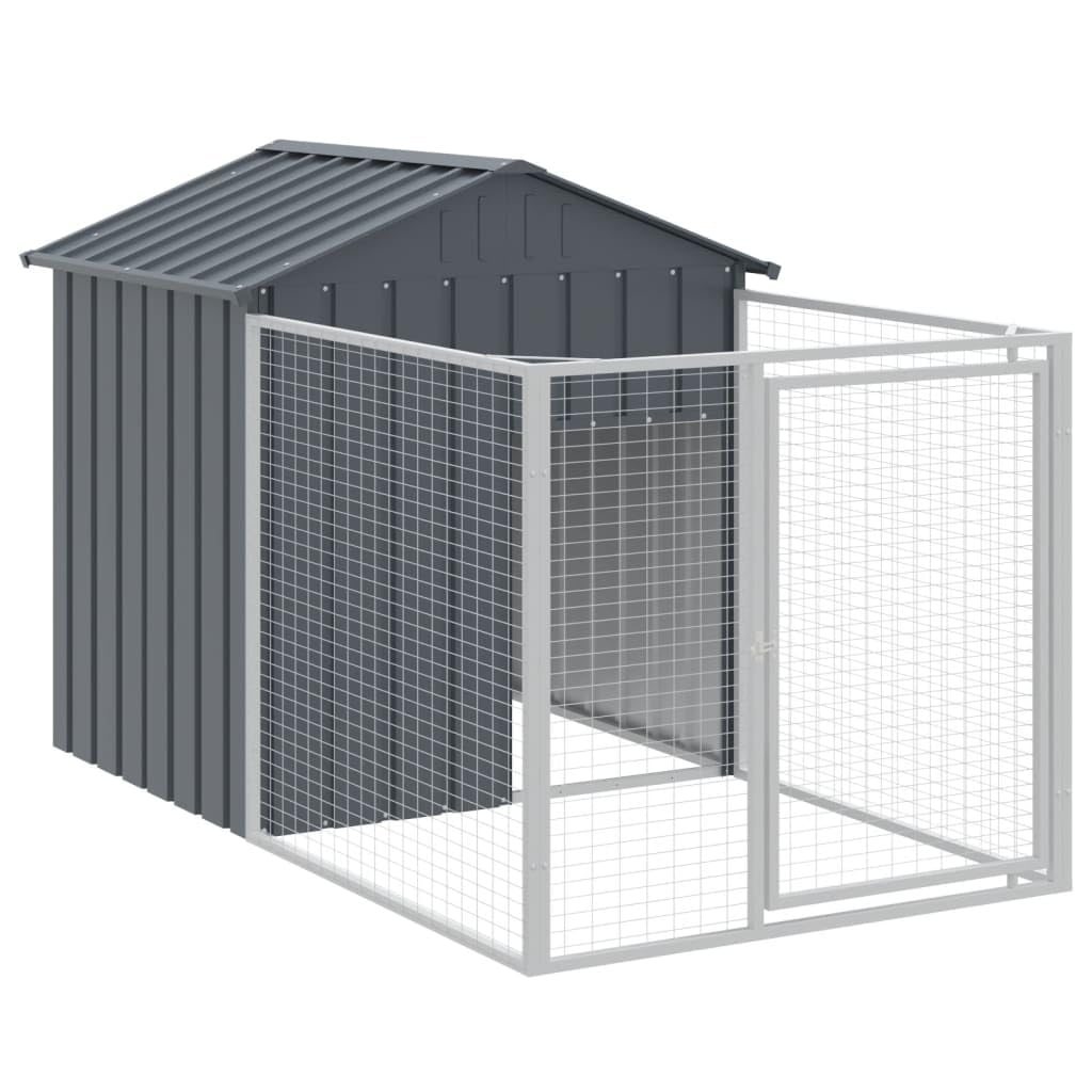 Caseta Perros con Corral Acero galvanizado Gris 117x201x123 cm Caseta Gatos Exterior Invierno