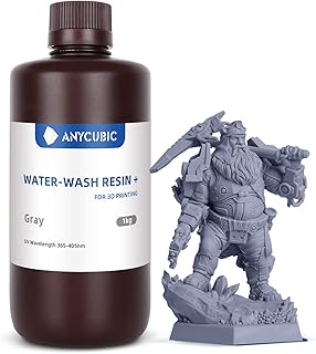 ANYCUBIC Water Washable 3D Printer Resin, 405nm High Precision UV-Curing 3D Resin, Low Shrinkage Standard Photopolymer Resin for 8K Capable LCD DLP Resin 3D Printer Printing (Grey, 1000g)