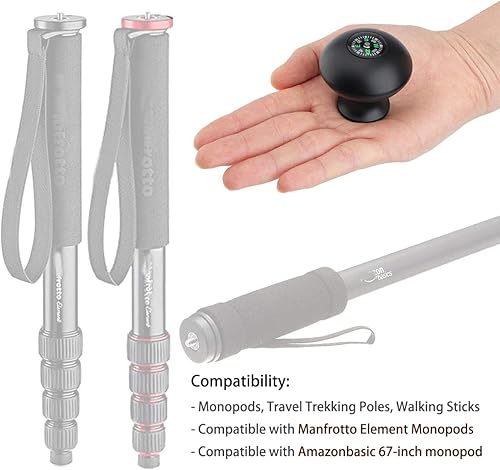 Miniatura 6 de Mango monopie + perilla de agarre para cabeza de bastón de trekking con brújula para senderismo, monopie convertido en bastón