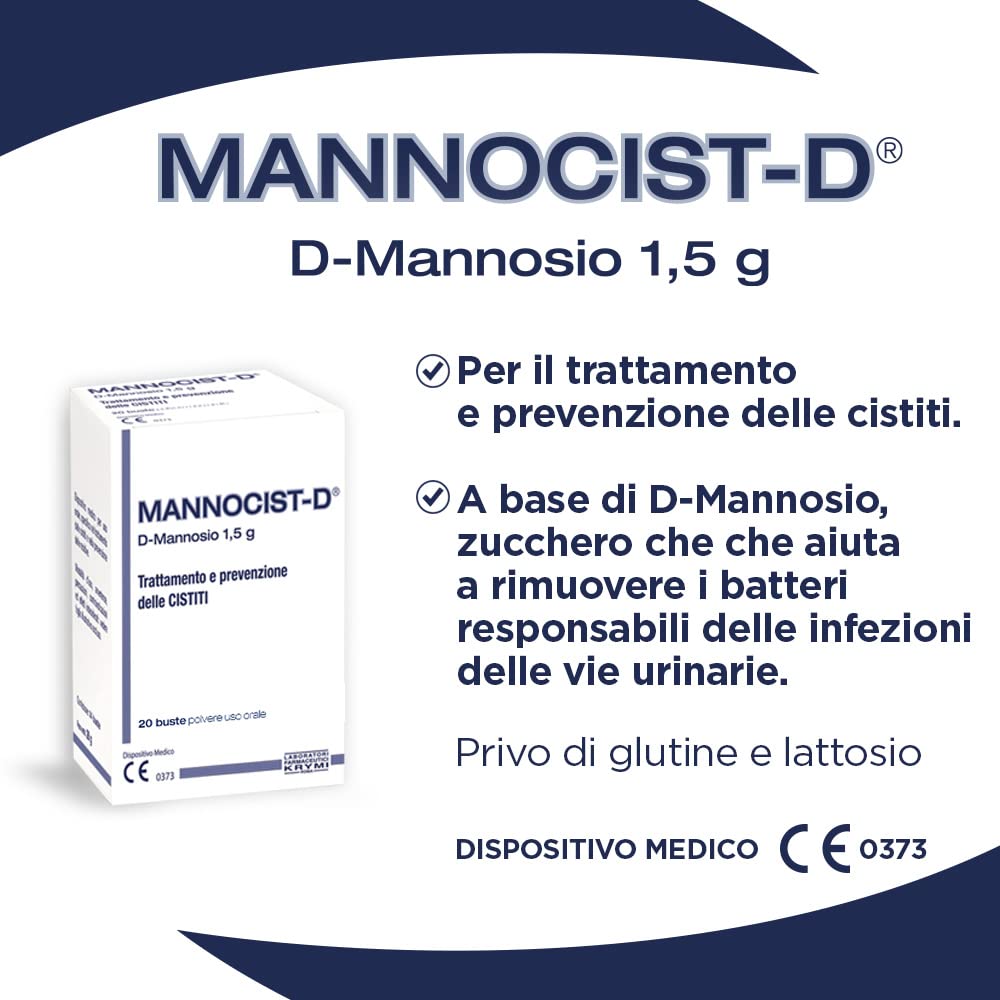 Mannocist-D - Integratore per il Trattamento e la Prevenzione della Cistite e per il Benessere delle Vie Urinarie con D Mannosio - 20 Bustine Monodose (Confezione da 2)