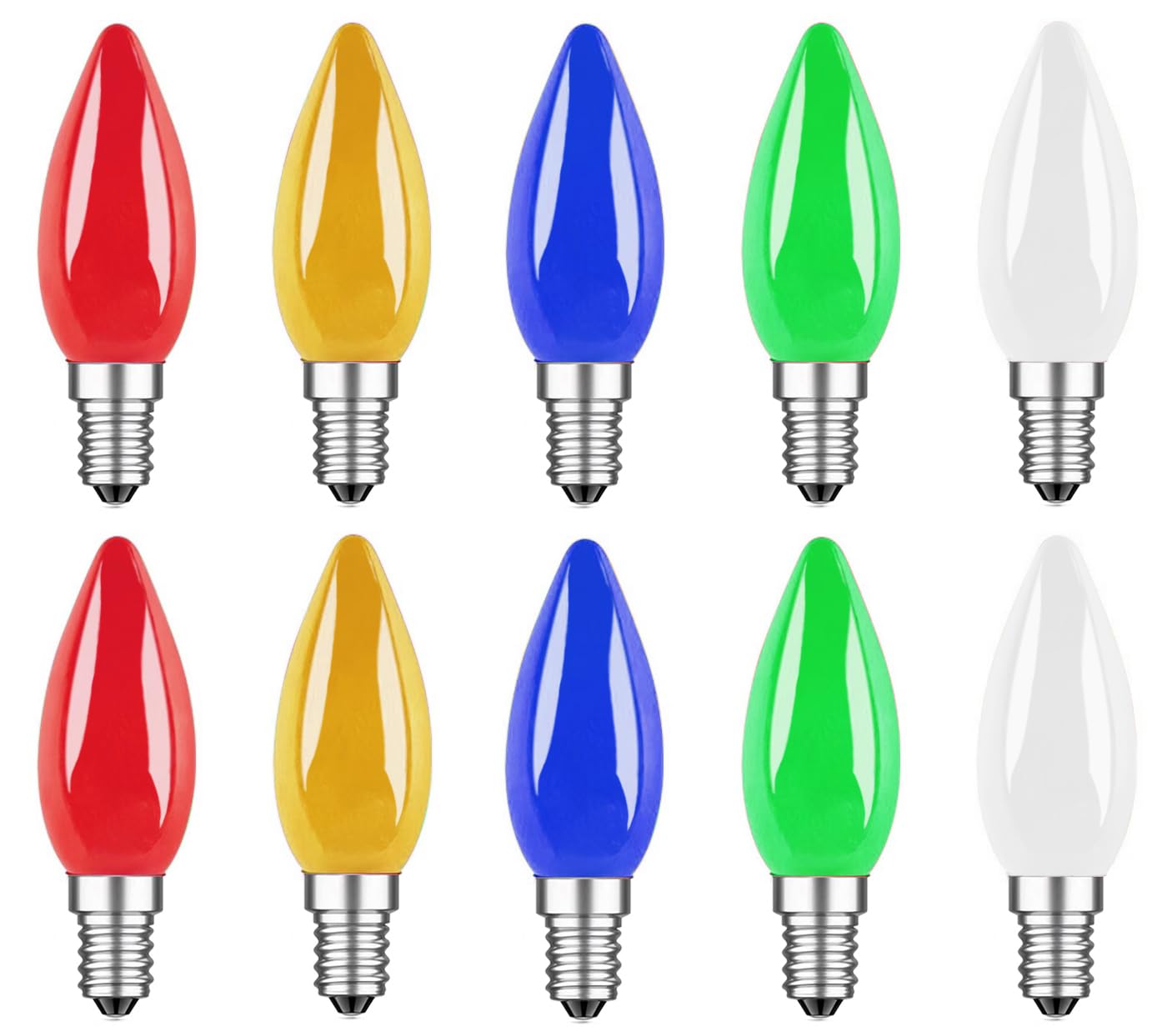 ZFQ E14 Coloured LED Light Bulbs 1W, SES Small Screw Light Bulbs, Red, Yellow, Green, Blue, Warm White, Decoration for Fairy Lights, Christmas, Halloween, Parties, Gatherings, Bars, Pack of 10