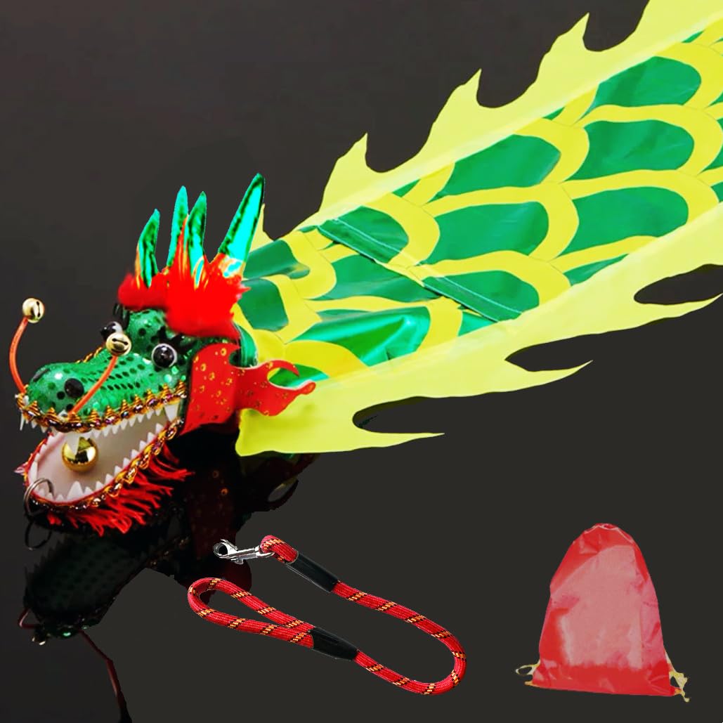 Dragon Poi with 3D Plastic Dragon Head, Swing Rope and Hot Stamping Golden Ribbon Streamer, Outdoor Fitness Golden Dragon Stage Prop Set
